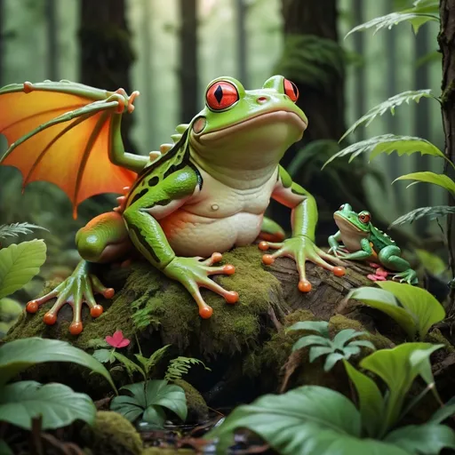 Prompt: Frog and dragon in a forest 