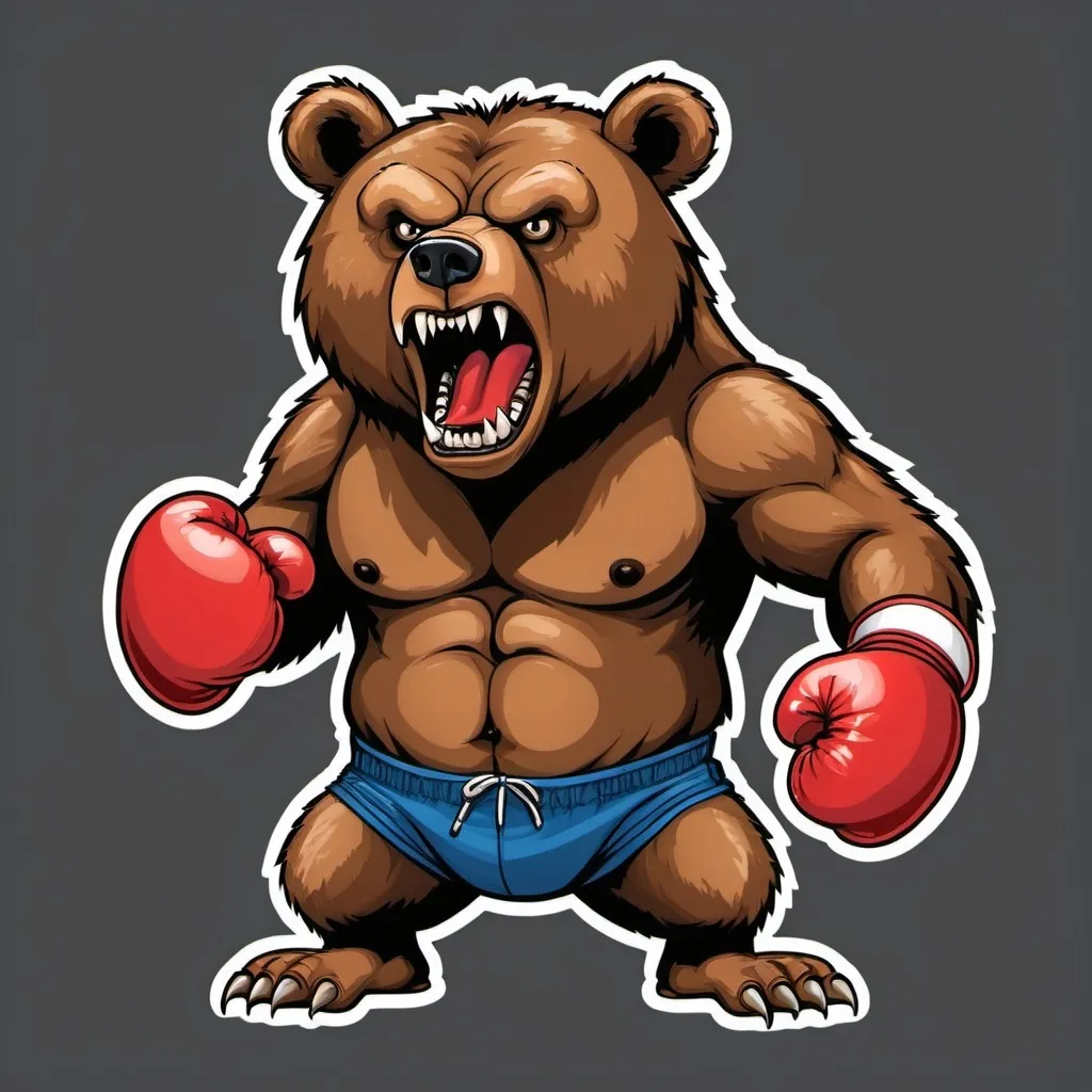 Prompt: aggressive clip art bear with boxing gloves and sharp teeth visible