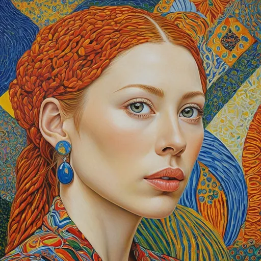 Prompt: Overdetailed , Swedish woman part of picassso, Most beautiful woman in the world , The most beautiful painting highly detailed extremely detailed oil on canvas crisp quality colourful Picasso Van Gogh no text klimt Alex Grey Bridget Riley Yayoi Kusama Figurative Art murakami  extremely detailed background