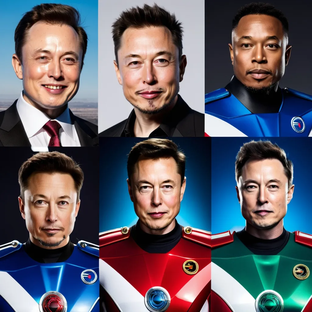 Prompt: Power Rangers all with Elon musk face