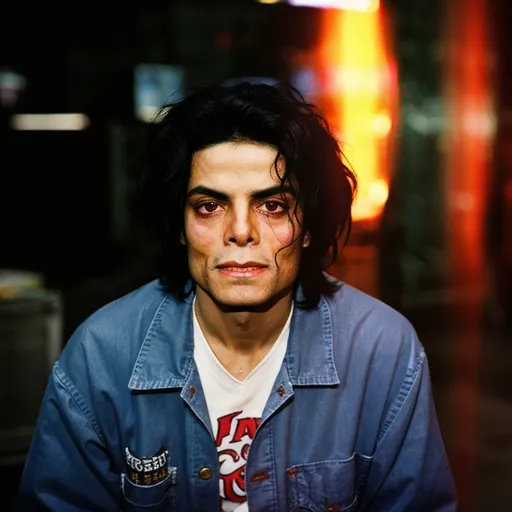 Prompt: Mexican Micheal Jackson, Stock photo portrait of scary most ugliest person in the universe  with photo studio background of Michael Jackson worst imitator most ugly and creepy workers with junkies and crackhead appearances, disheveled attire, dilated pupils, grimy and unkempt surroundings, low-quality, gritty realism, documentary style, desaturated colors, harsh lighting, intense expressions, drug-induced demeanor, raw and unfiltered, unprofessional, rough and rugged