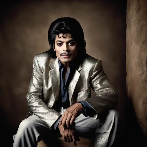 Prompt: Mexican Micheal Jackson, Stock photo portrait of scary most ugliest person in the universe  with photo studio background of Michael Jackson worst imitator most ugly and creepy workers with junkies and crackhead appearances, disheveled attire, dilated pupils, grimy and unkempt surroundings, low-quality, gritty realism, documentary style, desaturated colors, harsh lighting, intense expressions, drug-induced demeanor, raw and unfiltered, unprofessional, rough and rugged