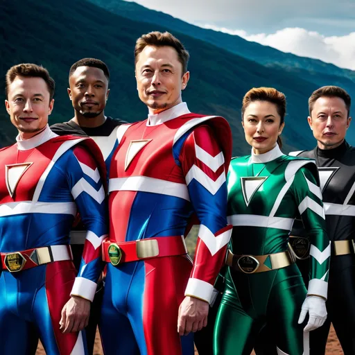 Prompt: Power Rangers all with Elon musk face