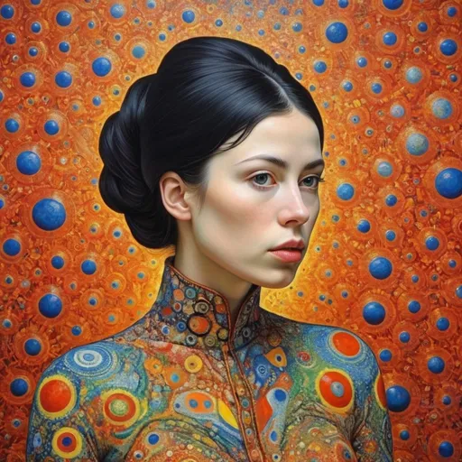 Prompt: Overdetailed , Most beautiful woman in the world , The most beautiful painting highly detailed extremely detailed oil on canvas crisp quality colourful Picasso Van Gogh no text klimt Alex Grey Bridget Riley Yayoi Kusama Figurative Art murakami  extremely detailed background