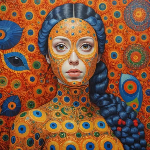 Prompt: Overdetailed , Swedish woman looking with big eyes part of picassso, Most beautiful woman in the world , The most beautiful painting highly detailed extremely detailed oil on canvas crisp quality colourful Picasso Van Gogh no text klimt Alex Grey Bridget Riley Yayoi Kusama Figurative Art murakami  extremely detailed background