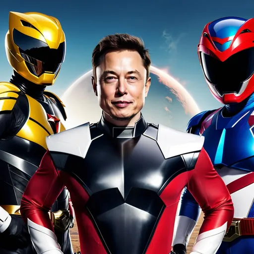 Prompt: Power Rangers all with Elon musk face