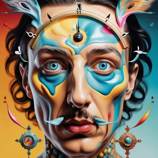 Prompt: Surrealistic 8K illustration of an overdetailed, photorealistic illusion with intense and piercing gaze, vibrant and intense colors, Salvador Dali-inspired style, intricate fur patterns, melting clock elements, dreamlike, vibrant color palette, highres, ultra-detailed, photorealistic, surreal, Salvador Dali-inspired, intense gaze, intricate patterns, dreamlike, vibrant colors