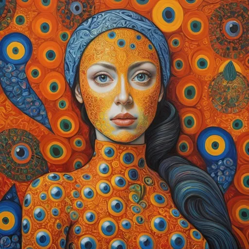 Prompt: Overdetailed , Swedish woman looking with big eyes part of picassso, Most beautiful woman in the world , The most beautiful painting highly detailed extremely detailed oil on canvas crisp quality colourful Picasso Van Gogh no text klimt Alex Grey Bridget Riley Yayoi Kusama Figurative Art murakami  extremely detailed background