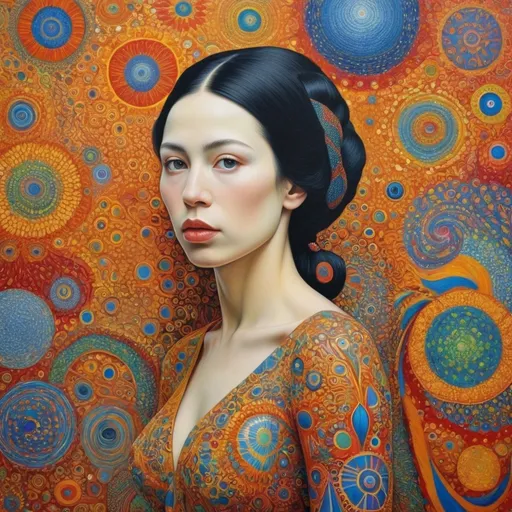 Prompt: Overdetailed , Most beautiful woman in the world , The most beautiful painting highly detailed extremely detailed oil on canvas crisp quality colourful Picasso Van Gogh no text klimt Alex Grey Bridget Riley Yayoi Kusama Figurative Art murakami  extremely detailed background