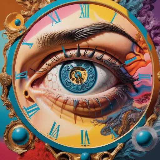 Prompt: Surrealistic 8K illustration of an overdetailed, photorealistic illusion with intense and piercing gaze, vibrant and intense colors, Salvador Dali-inspired style, intricate fur patterns, melting clock elements, dreamlike, vibrant color palette, highres, ultra-detailed, photorealistic, surreal, Salvador Dali-inspired, intense gaze, intricate patterns, dreamlike, vibrant colors