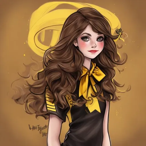 Prompt: hufflepuff girl with brown hair art