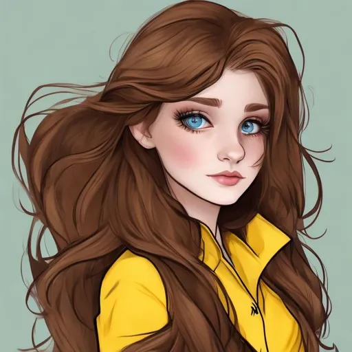 Prompt: hufflepuff girl with brown hair art blue eyes beautiful