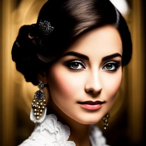 Prompt: Wealthy, stylish young lady of the Victorian era, facial closeup