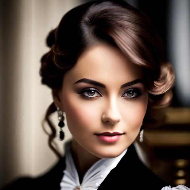 Prompt: Wealthy, stylish young lady of the Victorian era, facial closeup