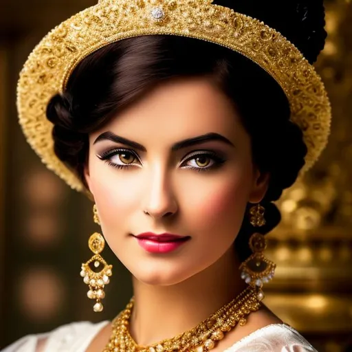 Prompt: Wealthy, stylish young lady of the Victorian era, facial closeup, jewelry
