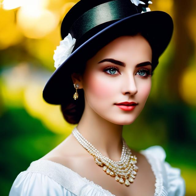 Prompt: Wealthy, stylish young lady of the Victorian era, facial closeup