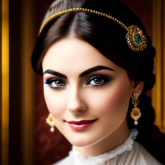 Prompt: Wealthy, stylish young lady of the Victorian era, facial closeup, royal