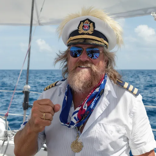 Prompt: an over the top sea captain, a true Yacht Rock captain from the 80s