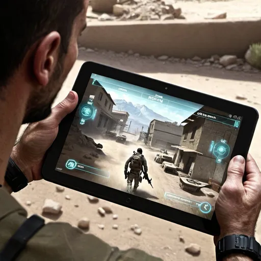 Prompt: Ghost recon game on tablet
