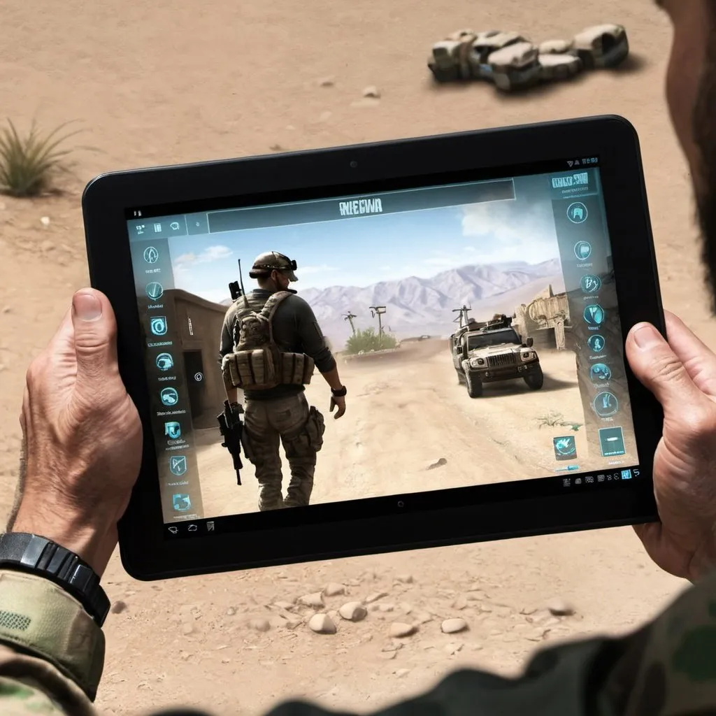 Prompt: Ghost recon game on tablet
