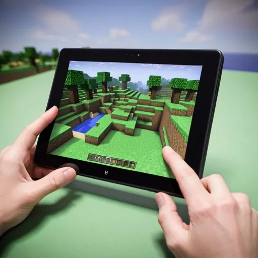 Prompt: minecraft in a tablet