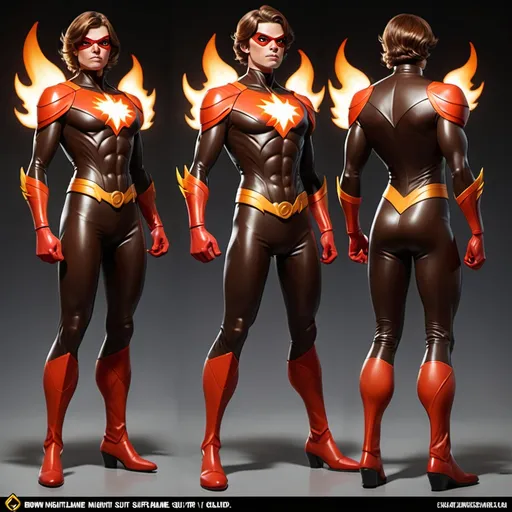 Prompt: brown haired nightflame superhero suit