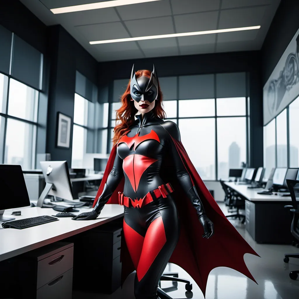 Prompt: superhero futuristic office batwoman