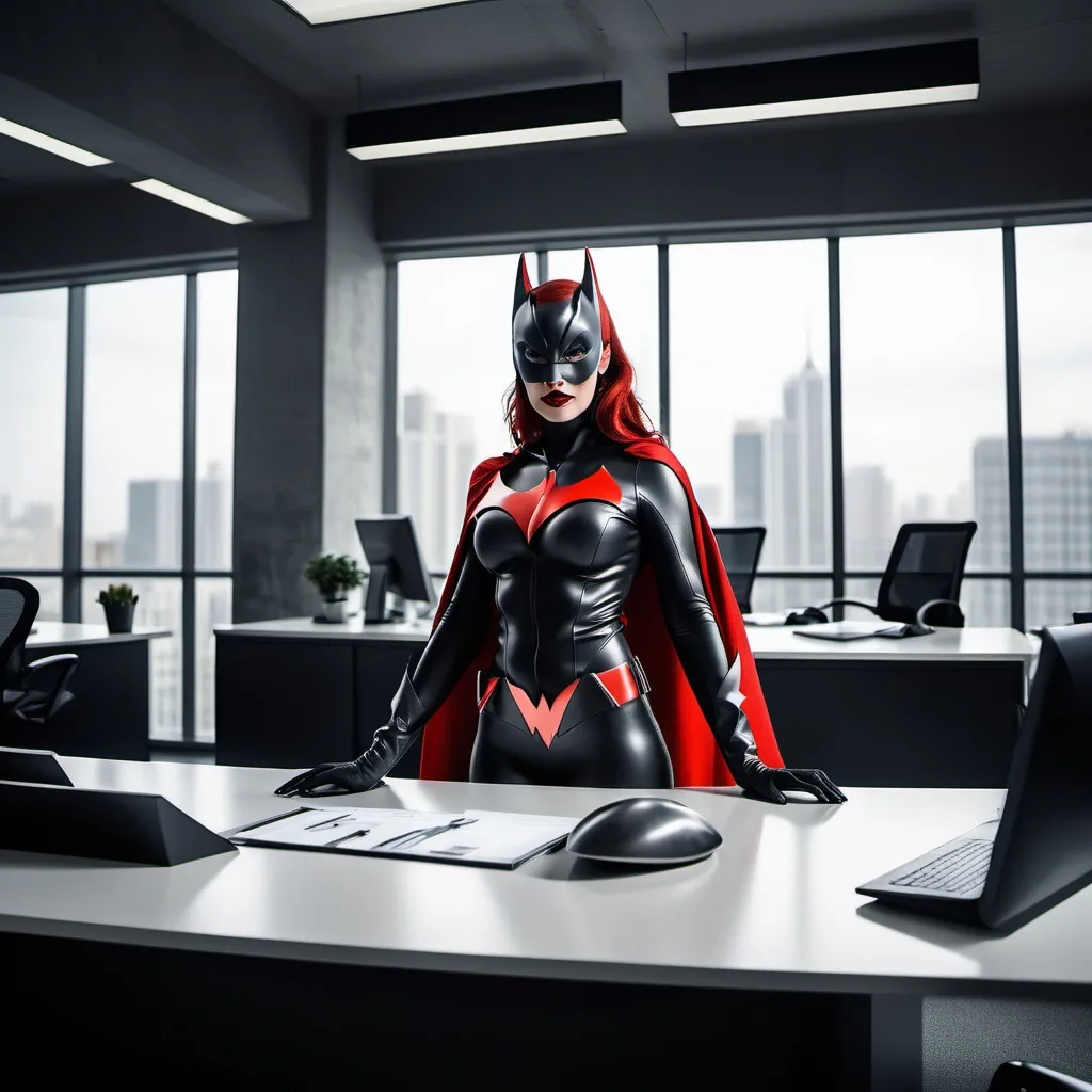 Prompt: superhero futuristic office batwoman