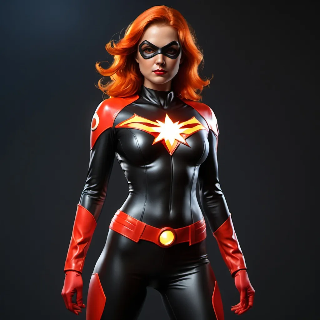 Prompt: Night flame female superhero suit