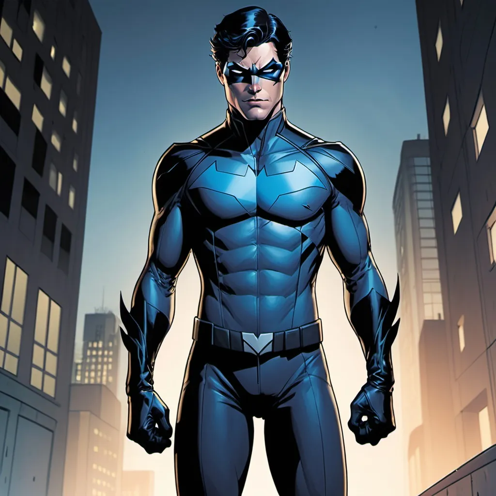 Prompt: Richard Grayson blue suit Nightwing