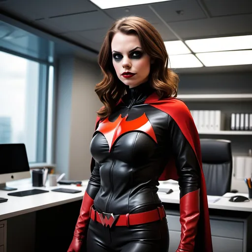 Prompt: superhero futuristic office batwoman brown haired