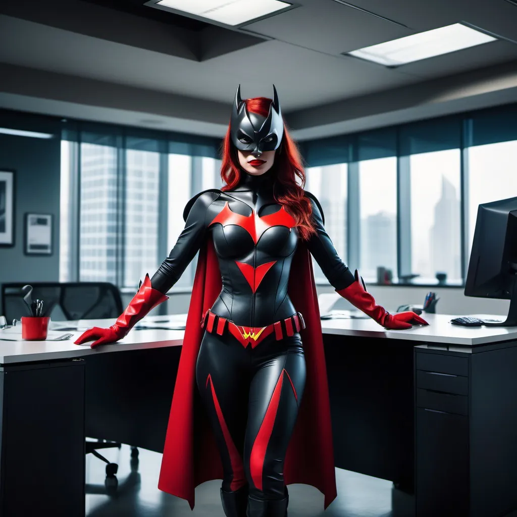 Prompt: superhero futuristic office batwoman