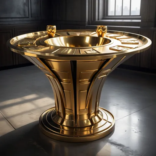 Prompt: kryptonian golden cup table