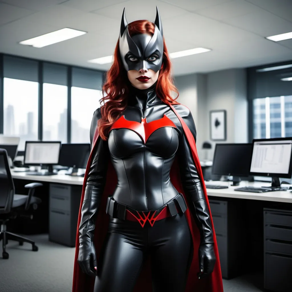 Prompt: superhero futuristic office batwoman