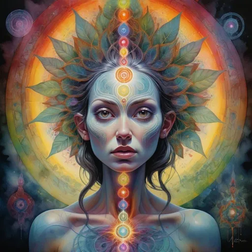 Prompt: "Fine Detail Academic Art - Epic Visionary Surrealism HD 3D Watercolour Painting by Alyssa Monks + Chris Bachalo + Luke Chueh + Andy Kehoe + Alex Grey; Mother Ayahuasca + The Creation Of Spirit In A Geometric Wonderland; Every Colour; Vibrant; Divine Wisdom; Activated Chakras; Kundalini Energy; Neon Pulse"