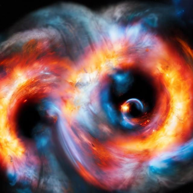 Prompt: 2 black holes colliding 