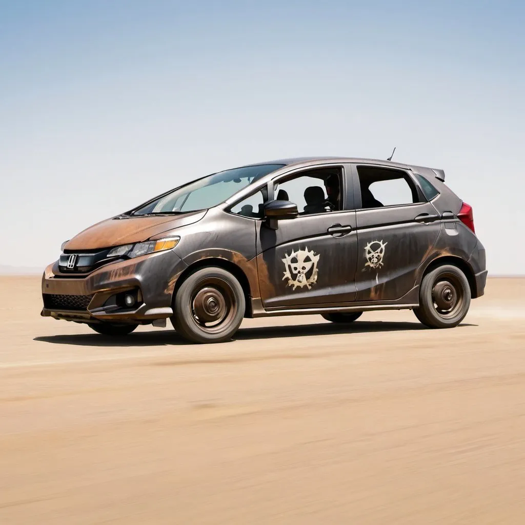 Prompt: 2019 Honda fit in mad max, rat rod 