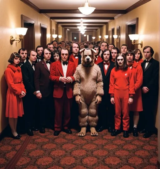 Prompt: a furry convention at the Overlook hotel (from the shining) 