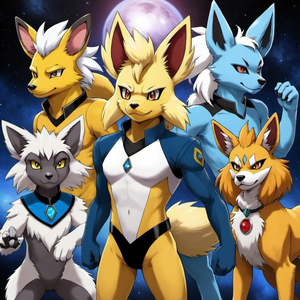 Prompt: Anthro furry pokemon as star trek crew. Jolteon, glaceon, Arcanine, mightyena, lycanroc 