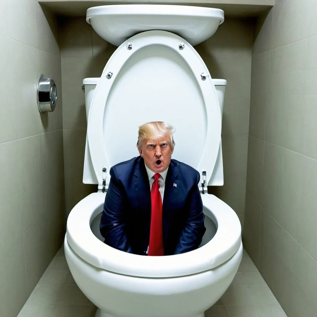 Prompt: Trump swimming laps in Giant toilet 