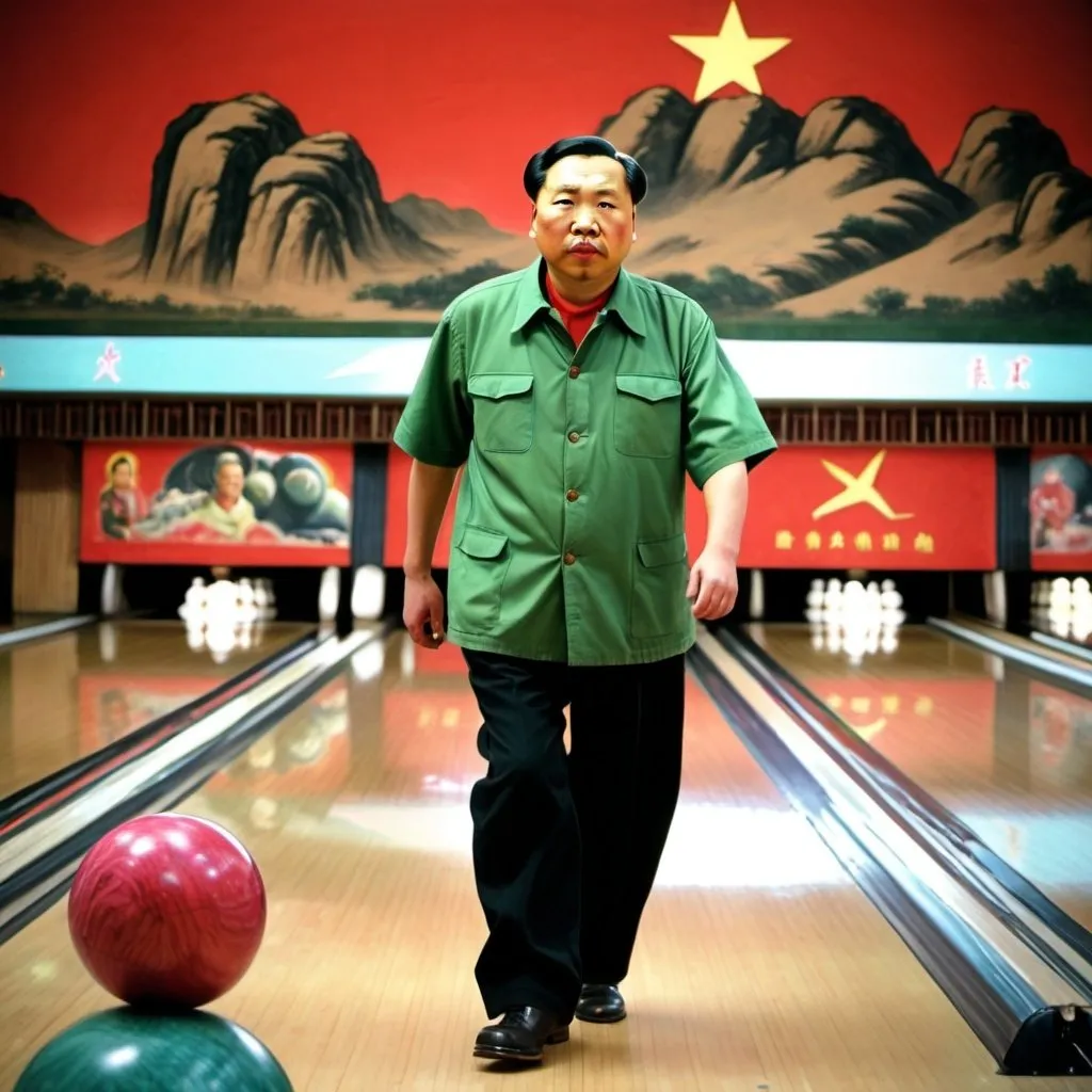 Prompt: Chairman mao bowling 