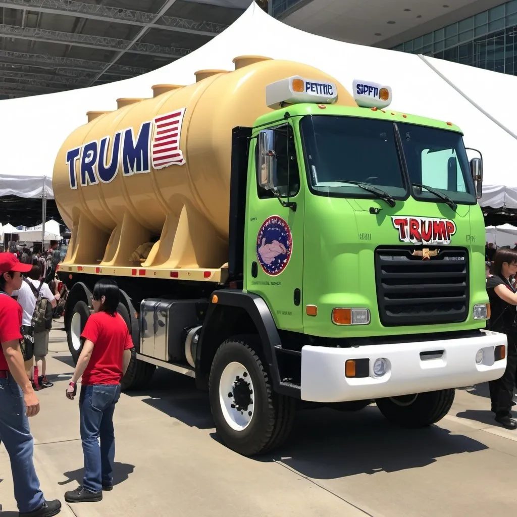 Prompt: Trump septic tank truck at an anime convention 