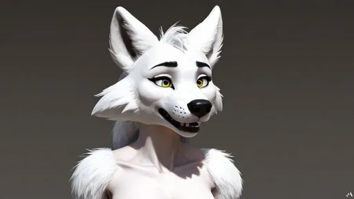 Prompt: White Anthro furry female wolf as done by pixar