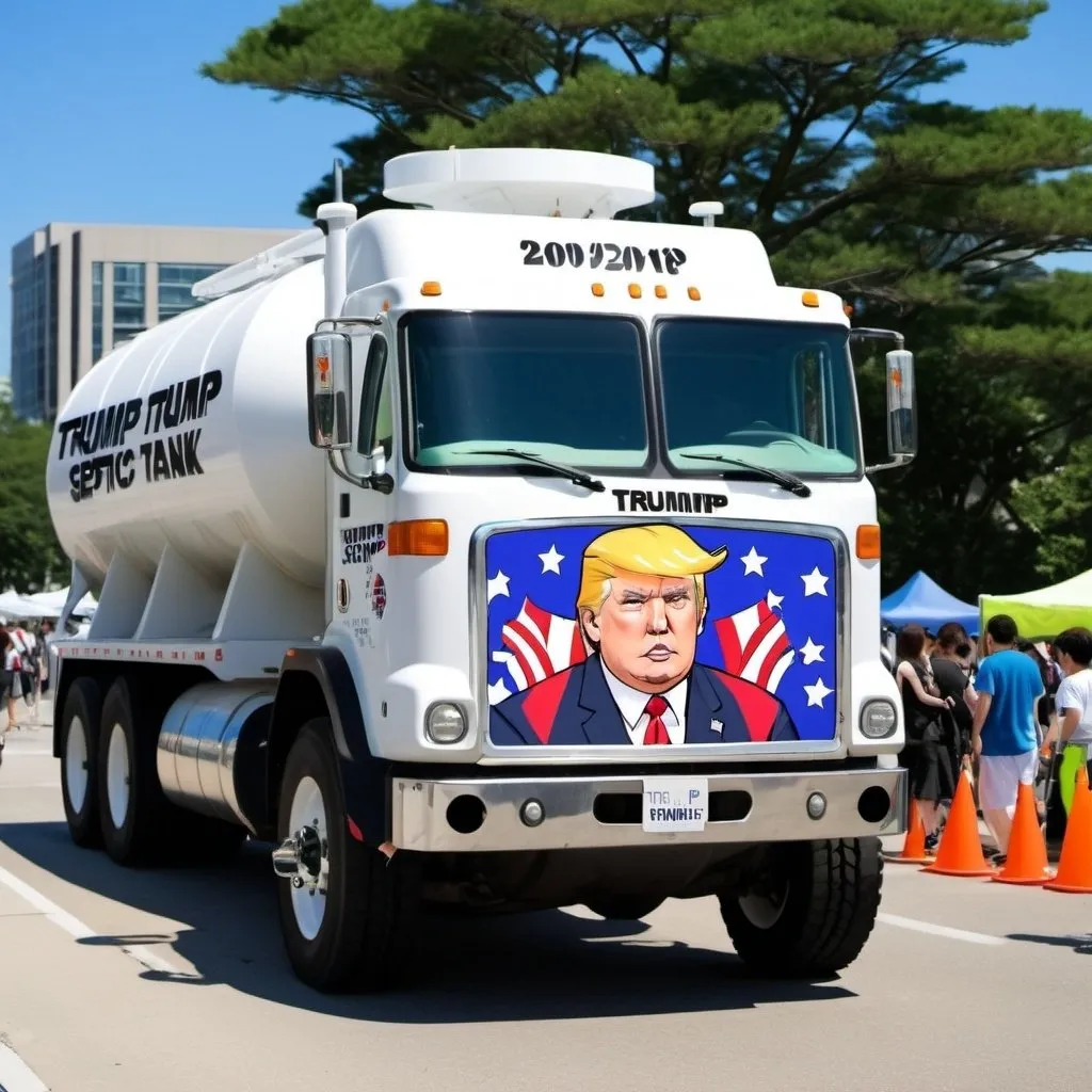 Prompt: Trump septic tank truck at an anime convention 