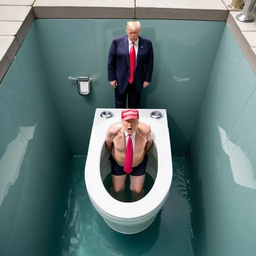 Prompt: Trump swimming in Giant toilet 
