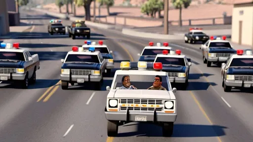 Prompt: Oj Simpson bronco police chase as Pixar cars