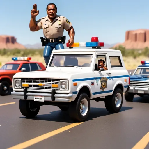 Prompt: Oj Simpson bronco police chase as Pixar cars