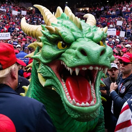 Prompt: An angry dragon at a Trump rally 