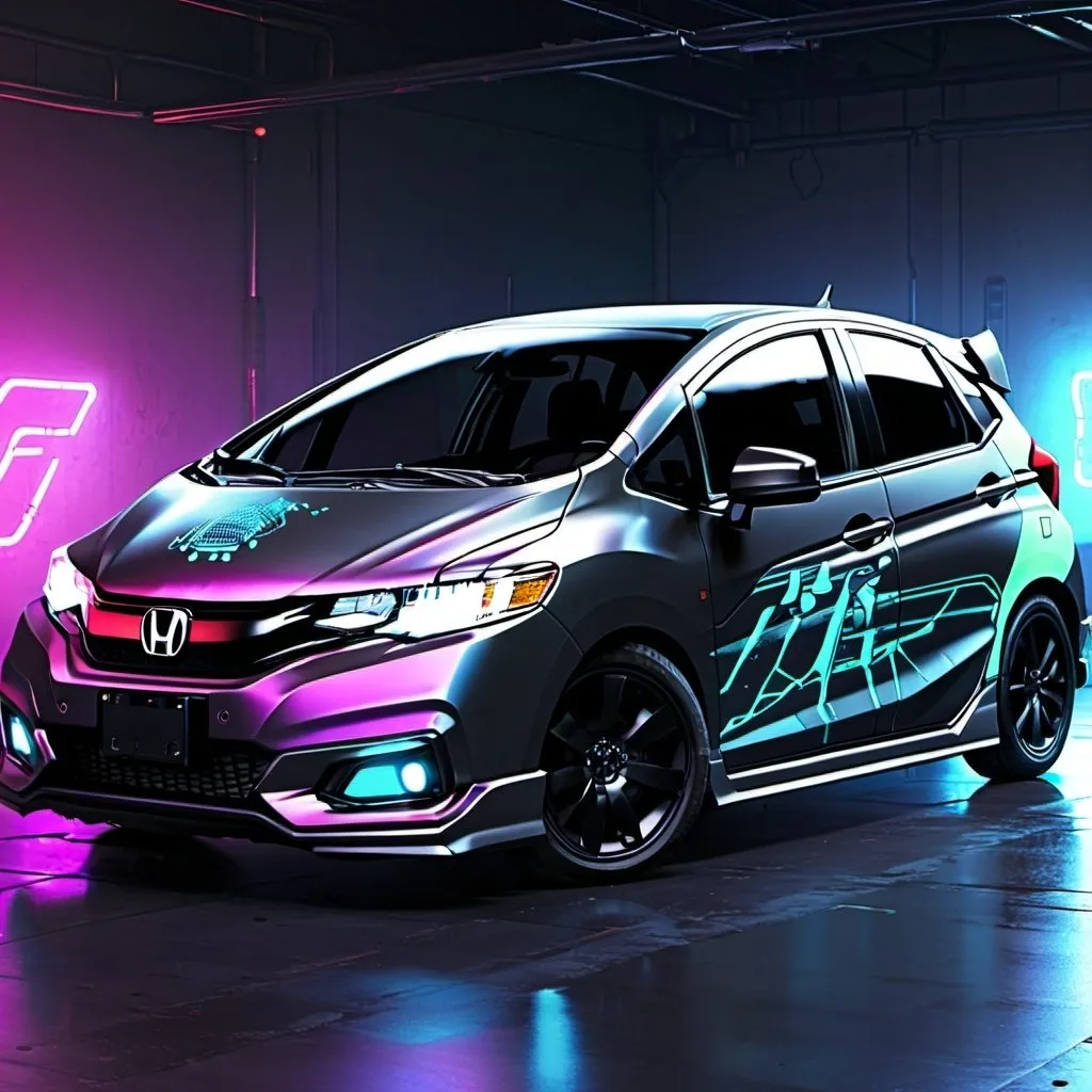 Prompt: 2019 Honda fit cyberpunk customization 