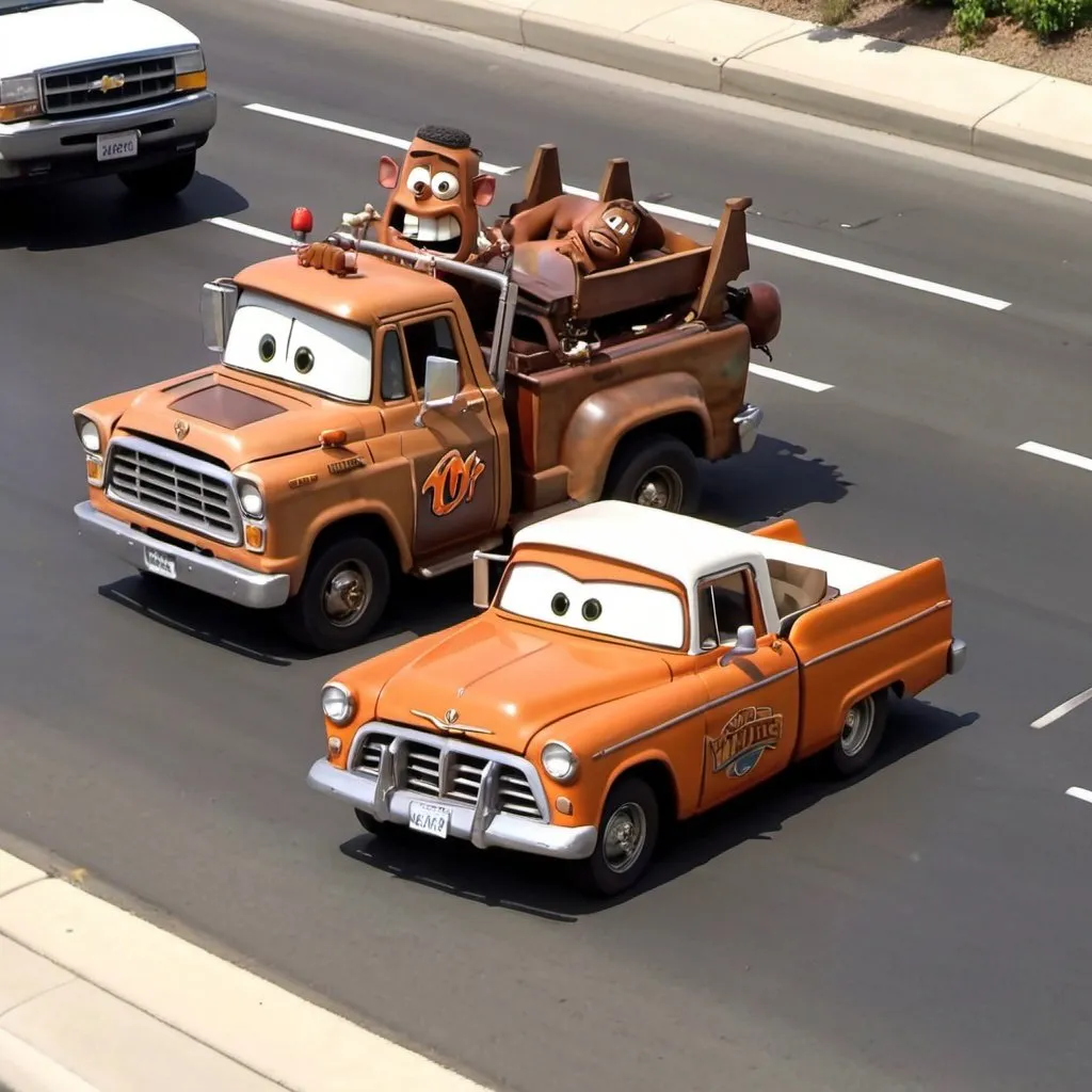 Prompt: Tow mater in oj Simpson car chase